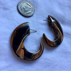 Brown marble half hoop earrings